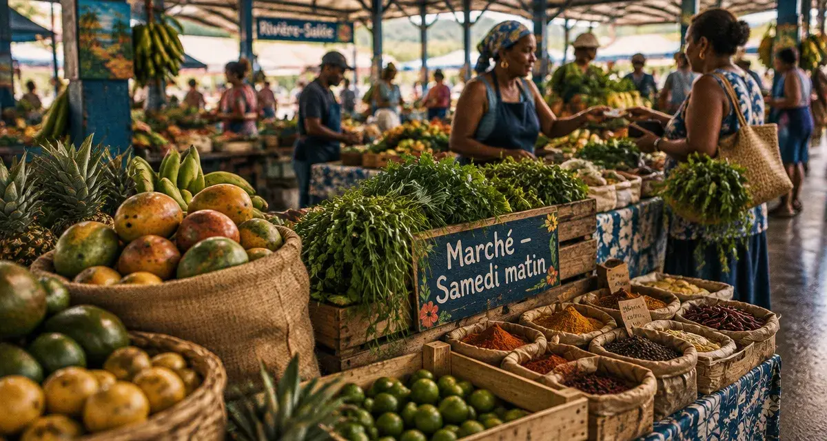 Marché rivière salée Martinique le samedi, étals et vendeurs