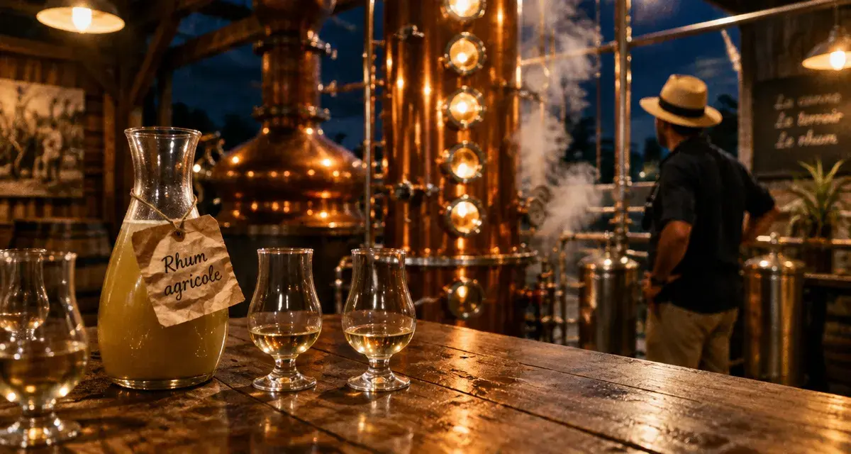 Meilleure distillerie martinique : dégustation rhum agricole, carafe et verres