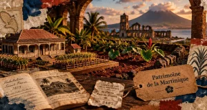 Patrimoine martinique : ruines de Saint-Pierre, montagne Pelée et jardin créole